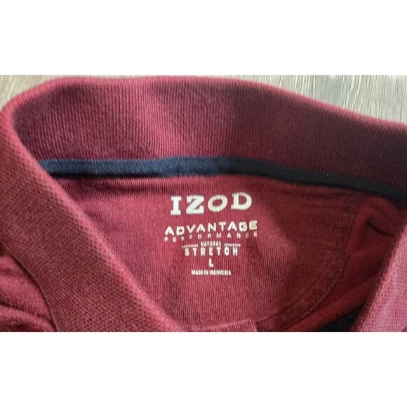IZOD Advantage Performance Polo Shirt Striped Burgundy Blue White Men's Large - Picture 2 of 4
